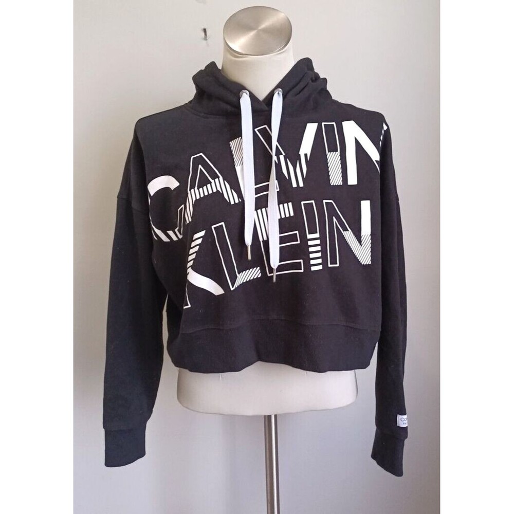 Calvin Klein Performance Workout Cropped Black Hoodie Size Large Drawstring Hood